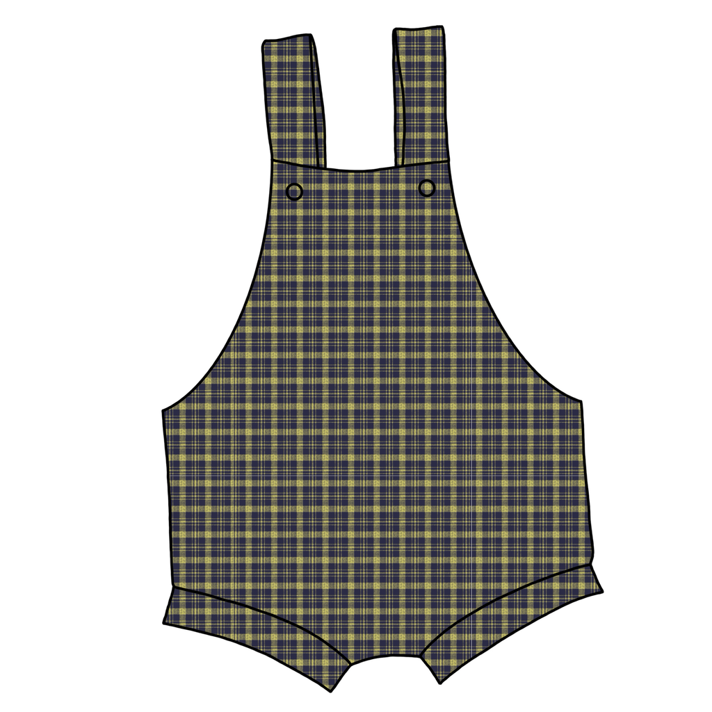 Blue yellow plaid - short -Hand Made Knotted Romper