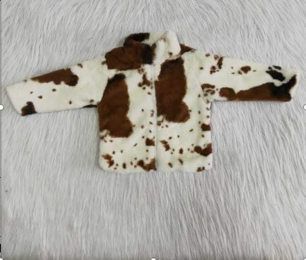 Brown cow fleece shirt zip