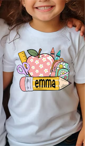 Back to school apple girl school white  tshirt- personalized