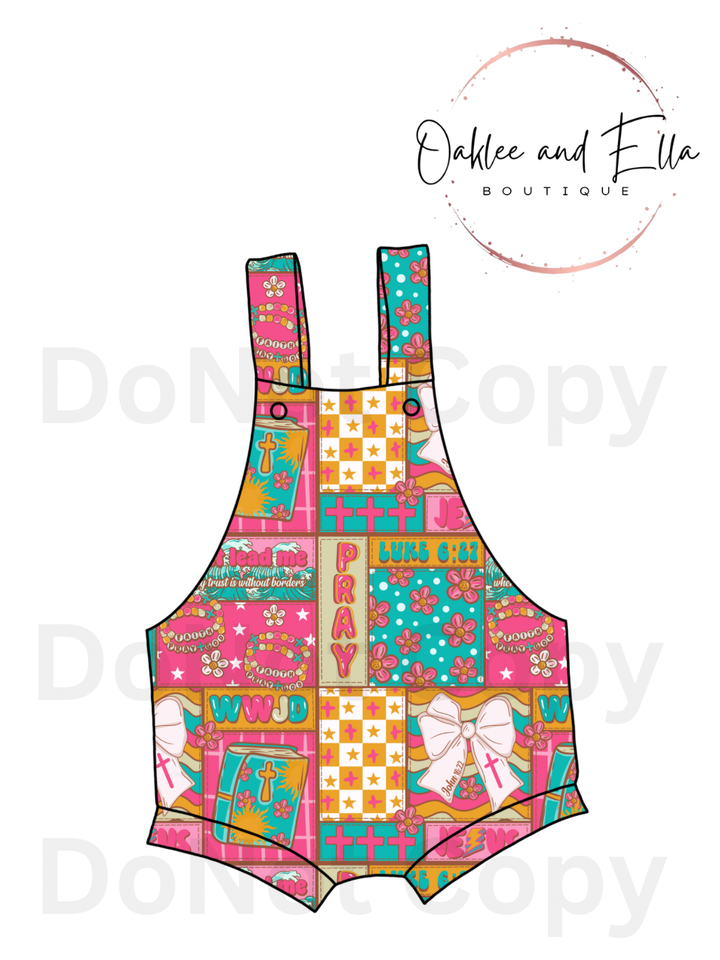 Pink WWJD patch- short -Hand Made Knotted Romper