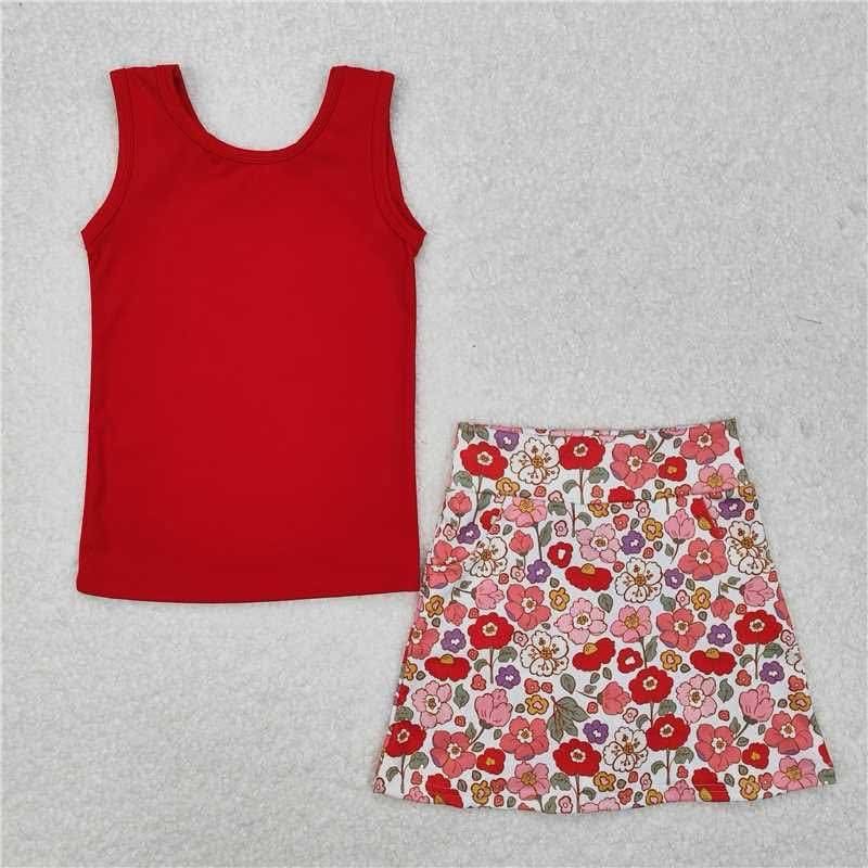 Red Floral yoga skort set