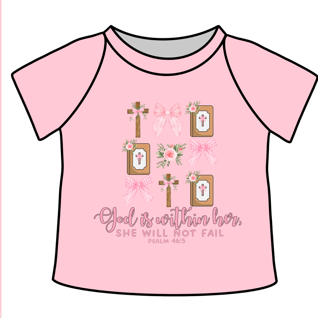 Pink cross Bible  Layering top - Select your sleeve Handmade with love