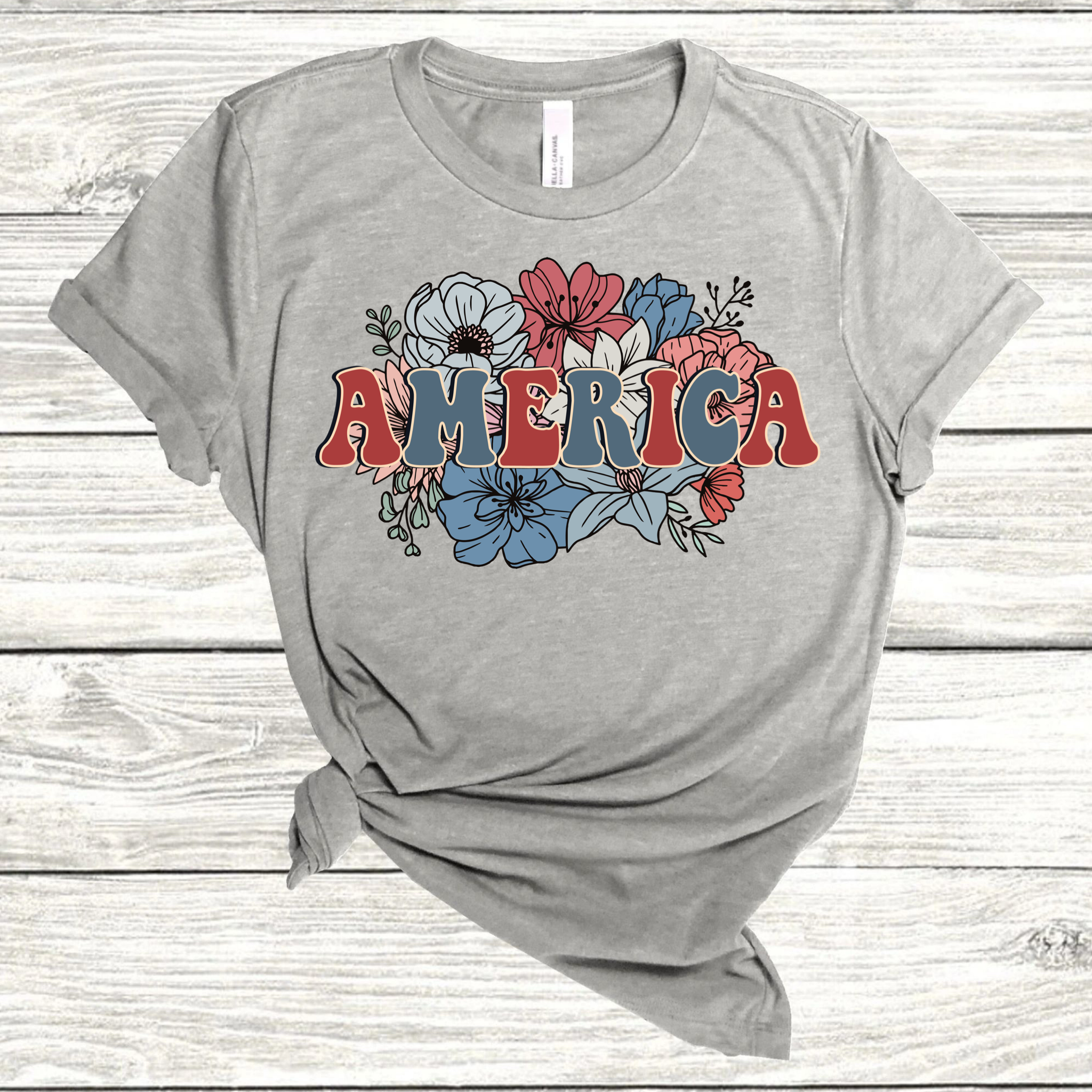 America floral Grey Adult tshirt