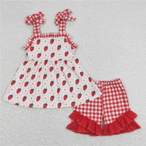 Lots of strawberry ruffle shorts set