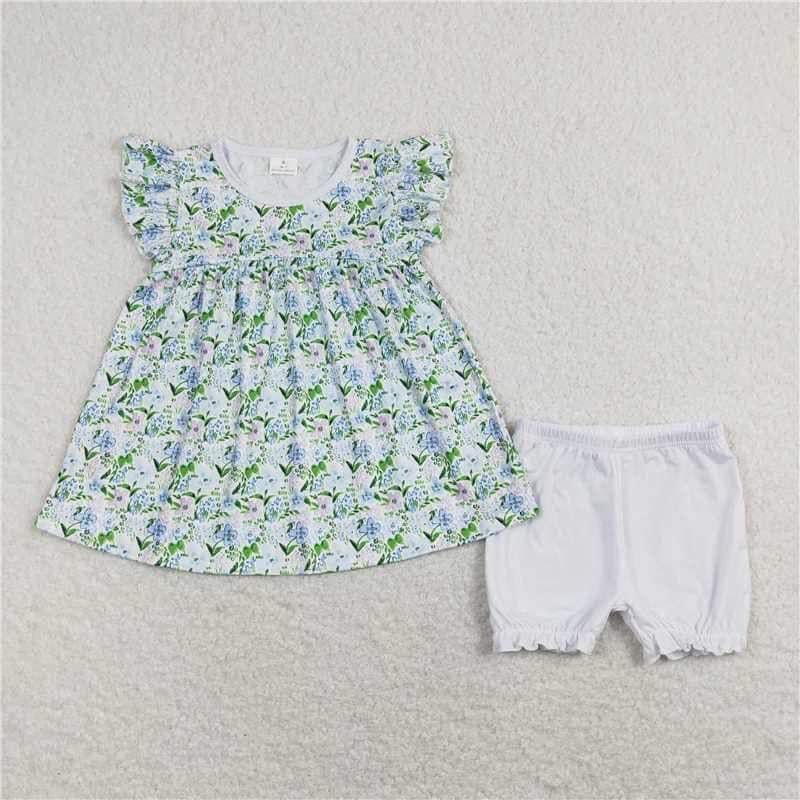 Sweet floral blue bloomer girl Short Set