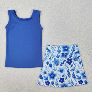 Blue floral skort set