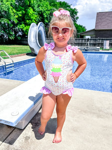 Ice Cream cone and sprinkles swim Suit - Girls