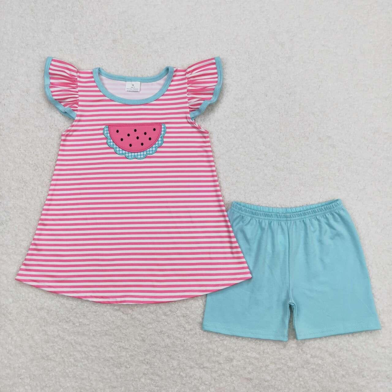 Pink stripe watermelon shorts set