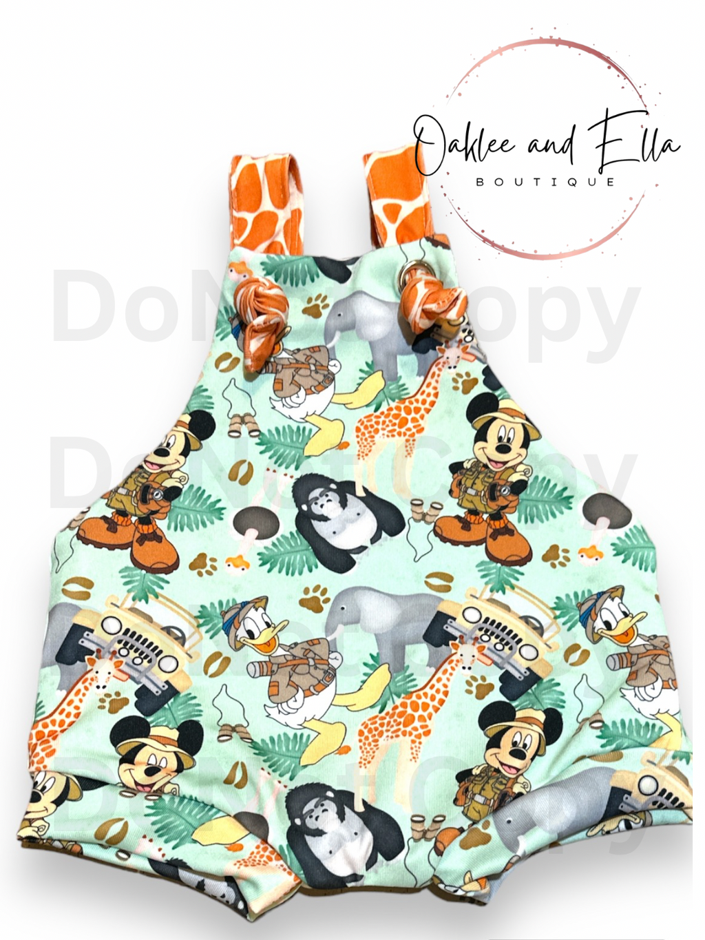 Mouse boy safari- short -Hand Made Knotted Romper