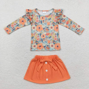 Floral shirt and peach skirt set