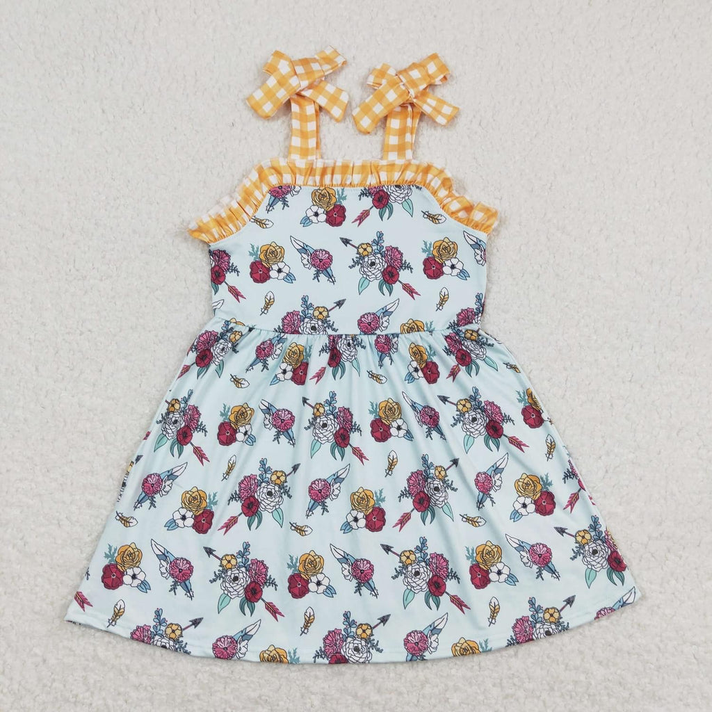 Yellow check floral arrow dress