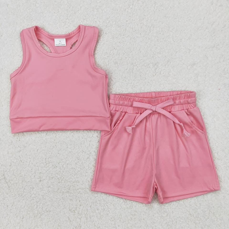 Solid pink yoga crop short set