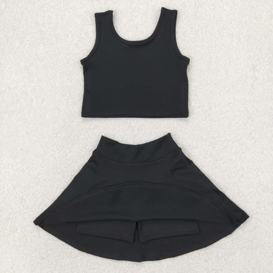 Solid black  yoga crop skort  set