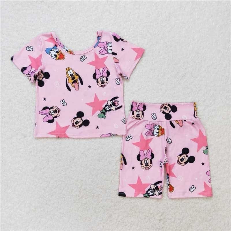 Pink mouse friends biker short set