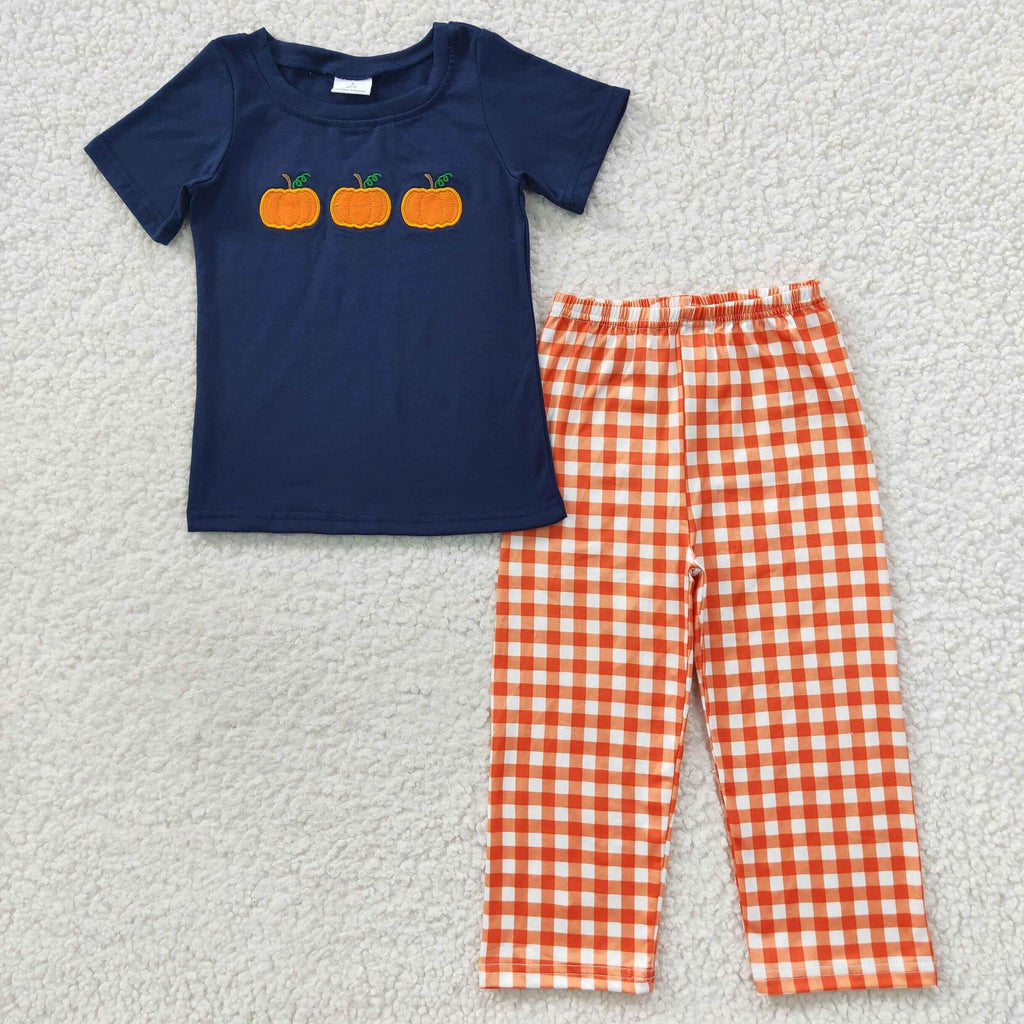 Navy embroidered 3 Pumpkins boy set