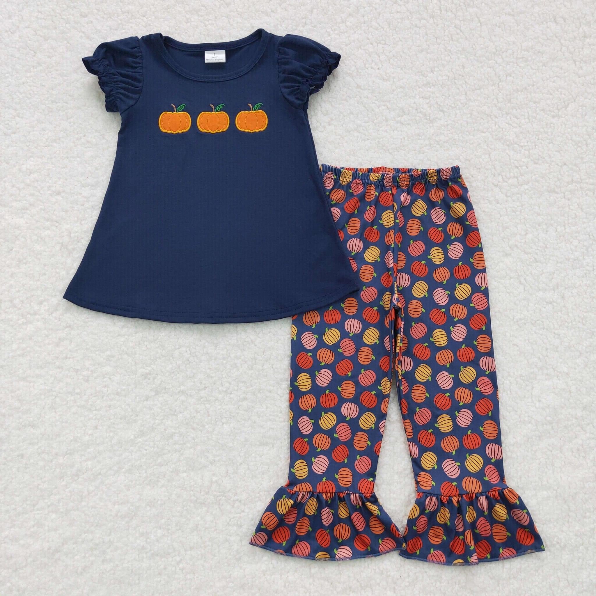 Navy embroidered 3 Pumpkins girls