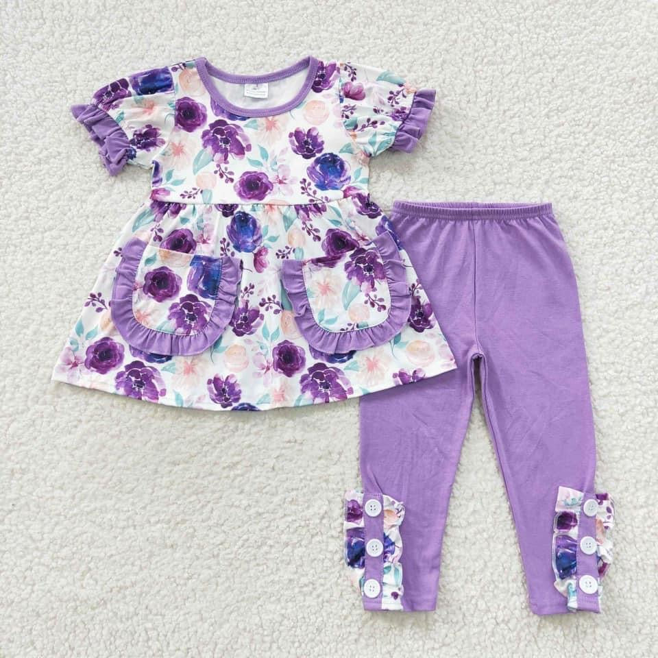 Purple floral ruffle set