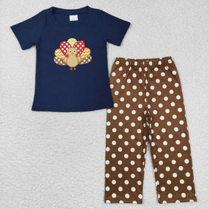 Navy dot  Turkey boy pants set