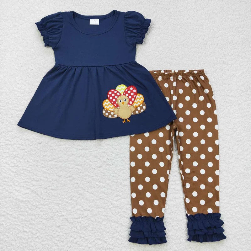 Navy dot Turkey girl pants set