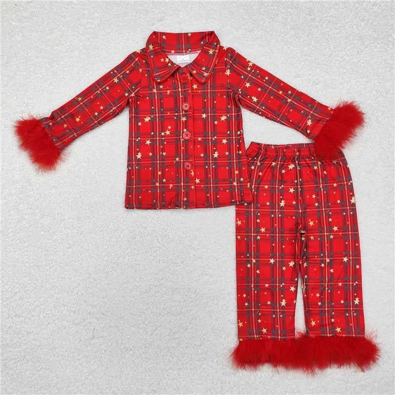 Snowflake plaid sparkle red  Fur pajamas