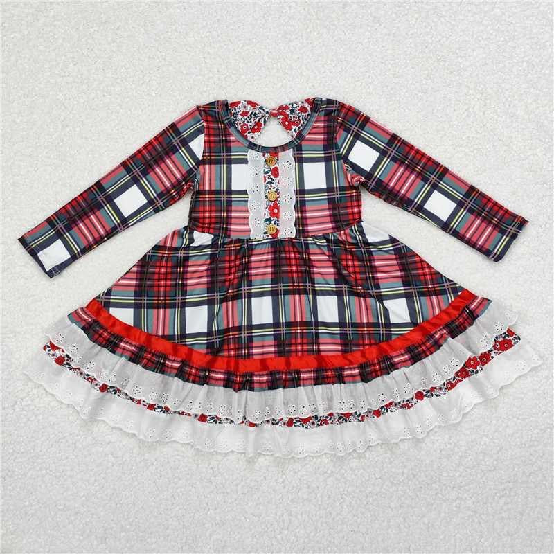 Plaid christmas bow back dress