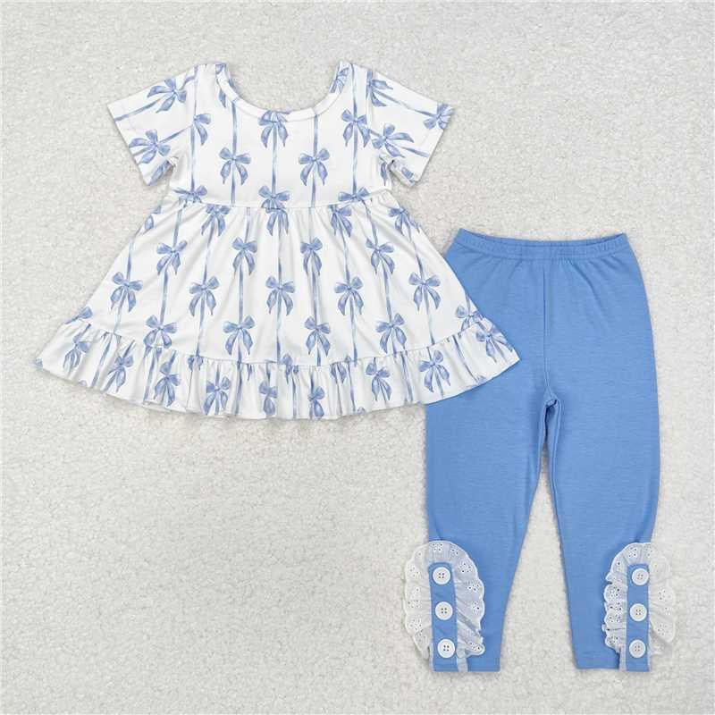 Blue bows lace legging Pants set