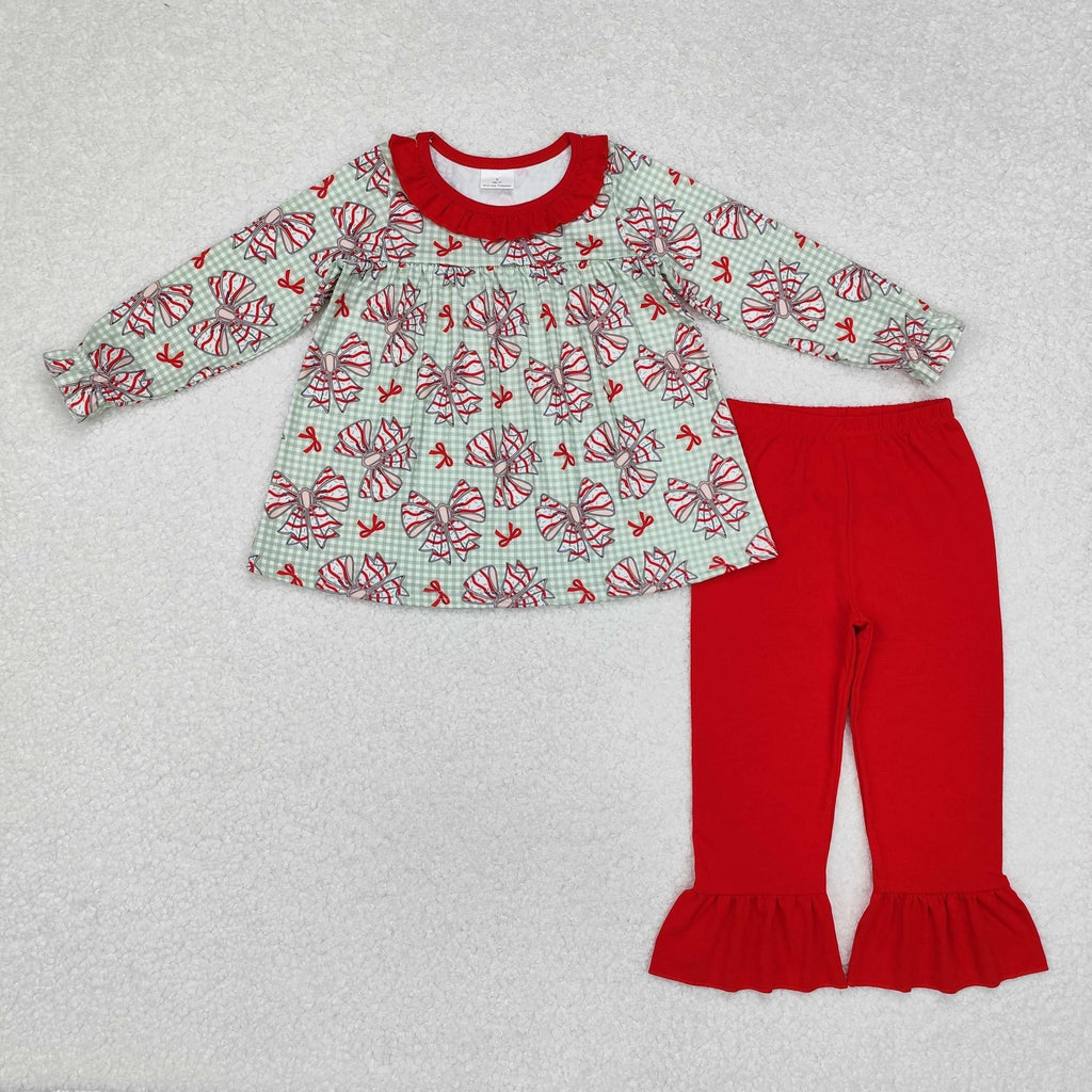 Christmas cake bows ruffle legging Pants set