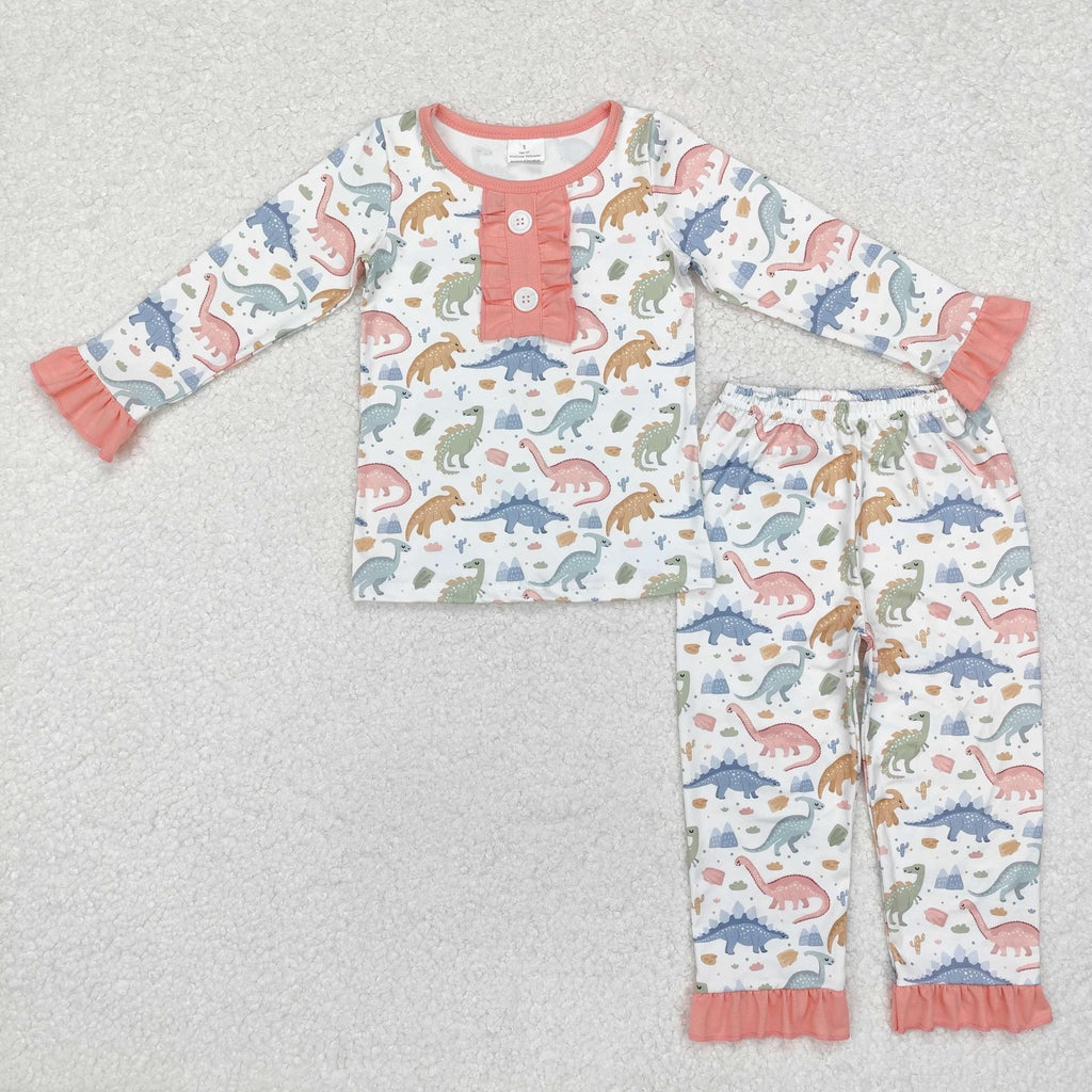 Pastel pink dino ruffle pajamas