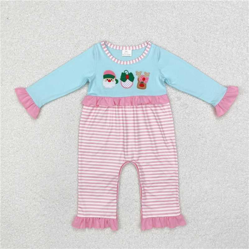 Pink and teal santa bubble romper