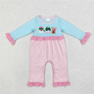 Pink and teal santa bubble romper