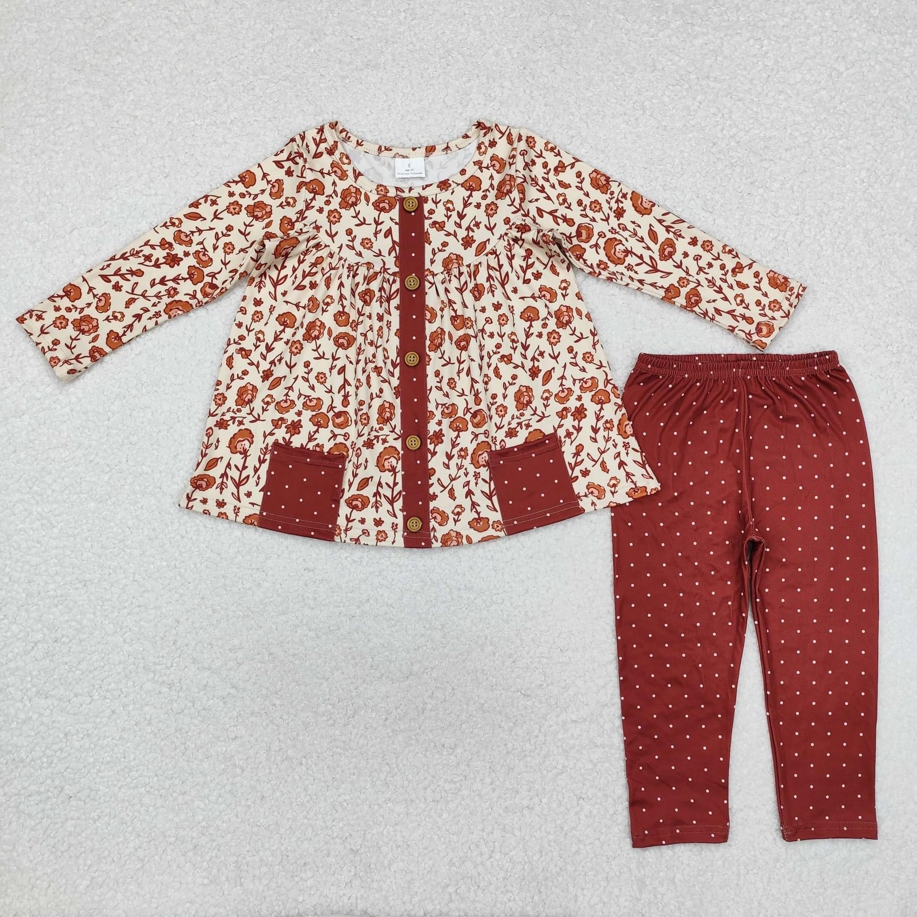 Tan dot floral legging Pants set