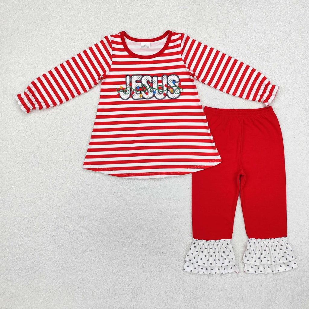 Red Jesus Christmas lights ruffle legging Pants set