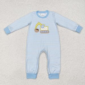 Blue construction boy bubble romper