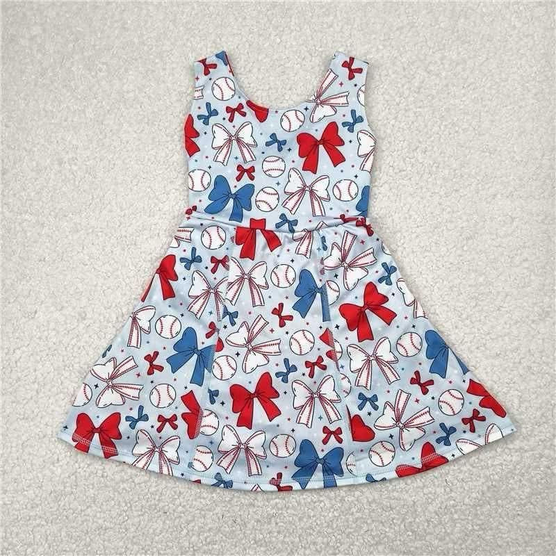 Blue and white bows skort twist dress- yoga material