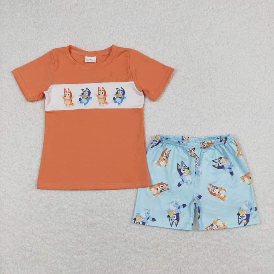 Blue dog  orange Short Set