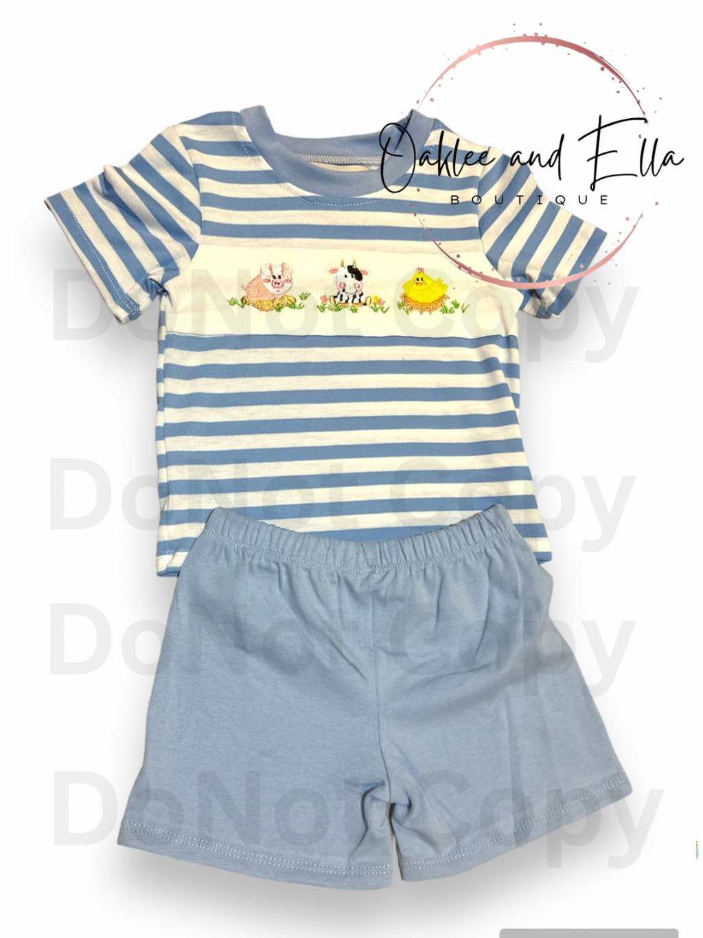 Blue cute farm embroidered set- RTS in stock