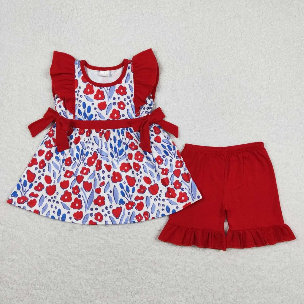 Rwb floral 4th Short  Set