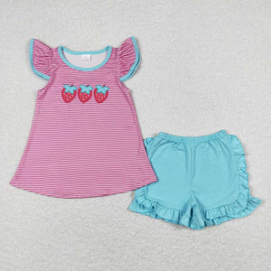 Pink stripe strawberry shorts set