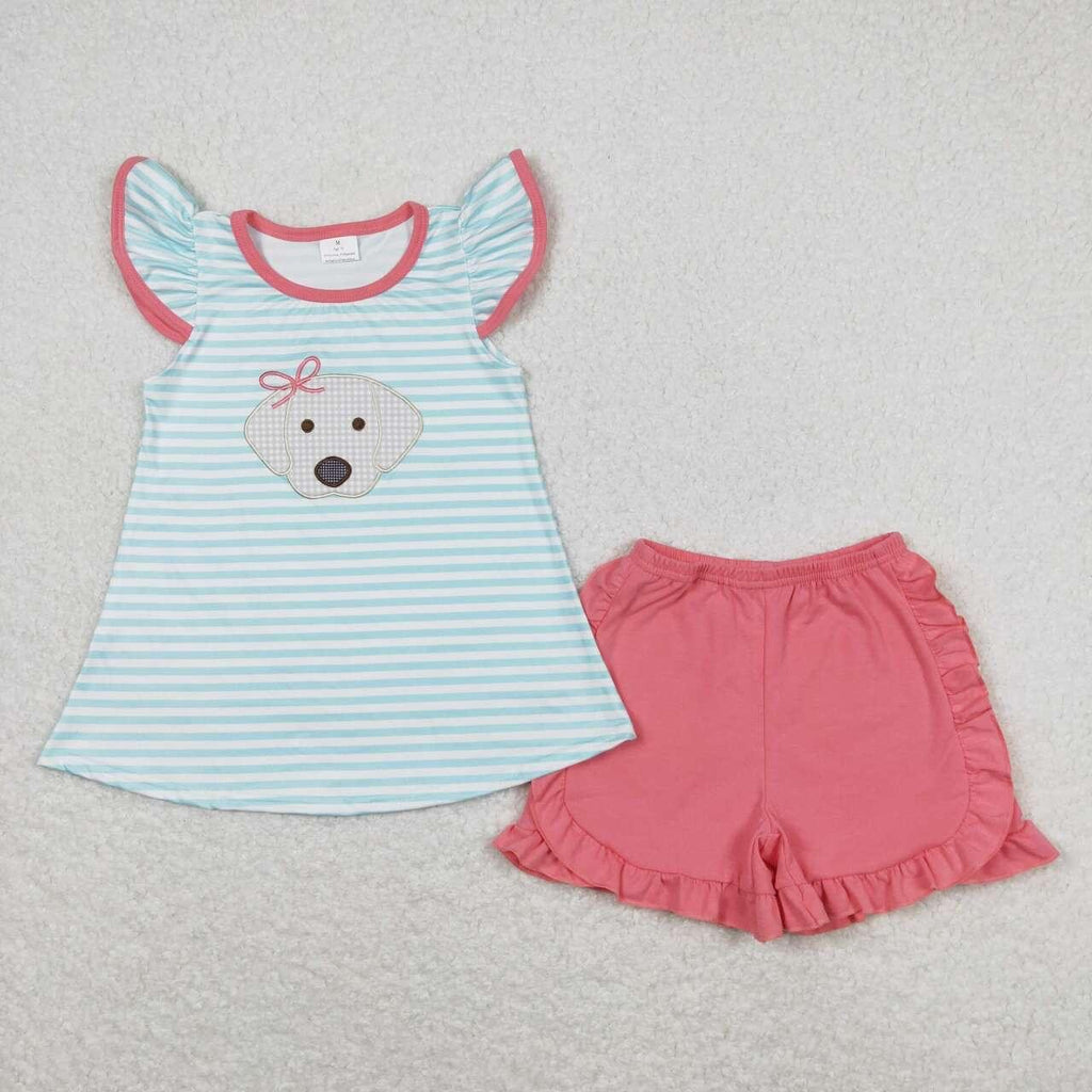 Preppy pink puppy shorts set