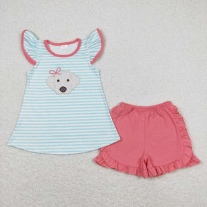 Preppy pink puppy shorts set