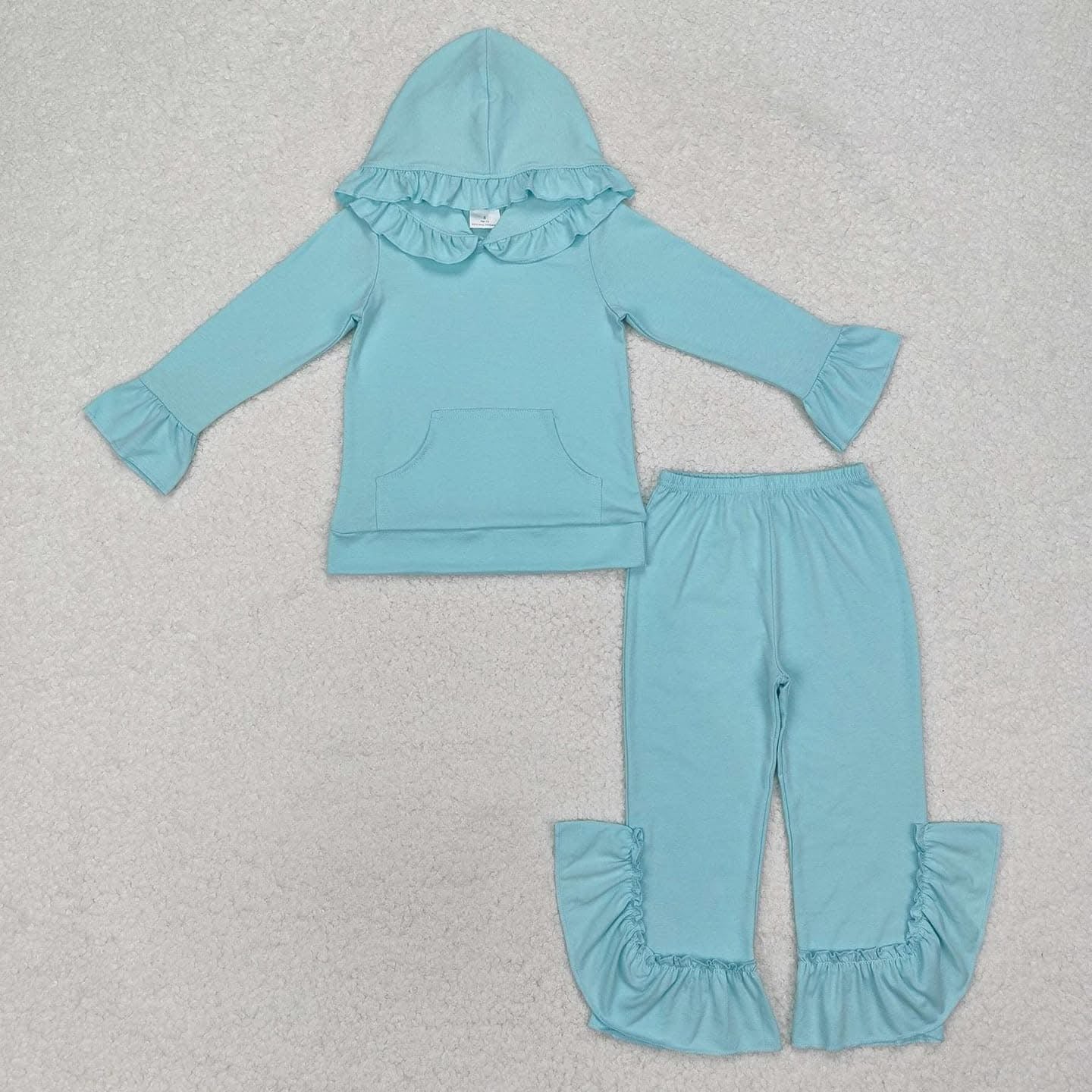 Teal blue ruffle hooded jogger Set