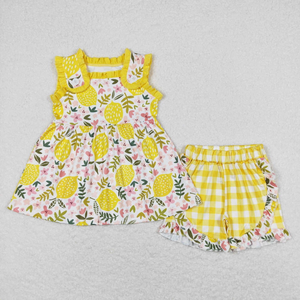 Lemon floral ruffle Short Set