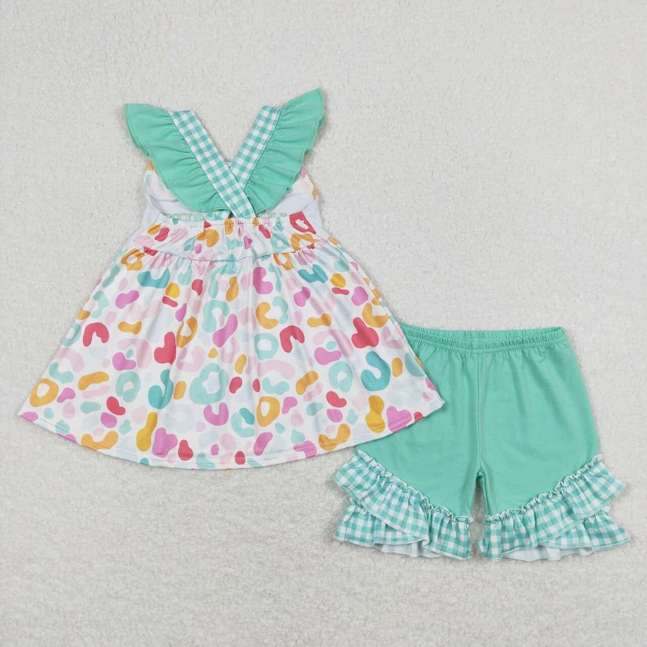 Mint leopard mama girl Short Set