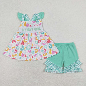 Mint leopard mama girl Short Set