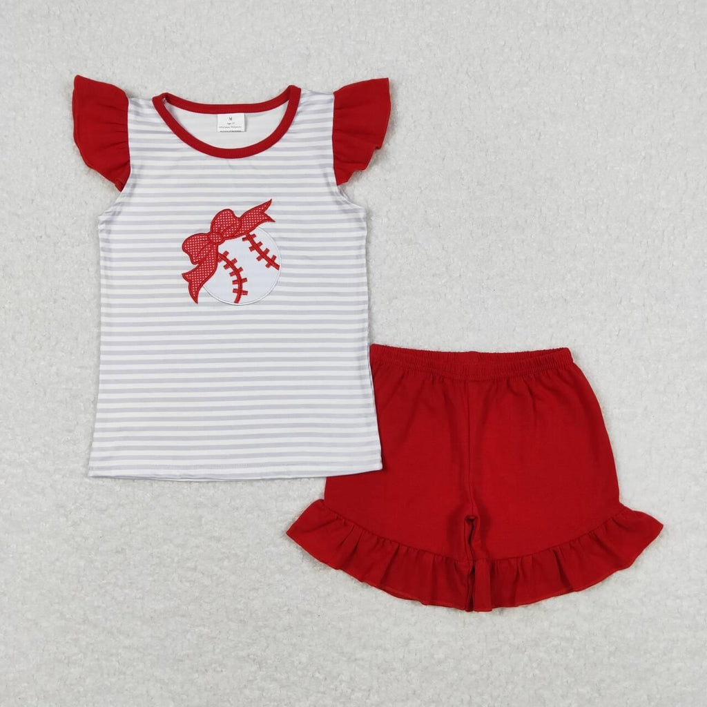 Bows and baseball red Short  Set