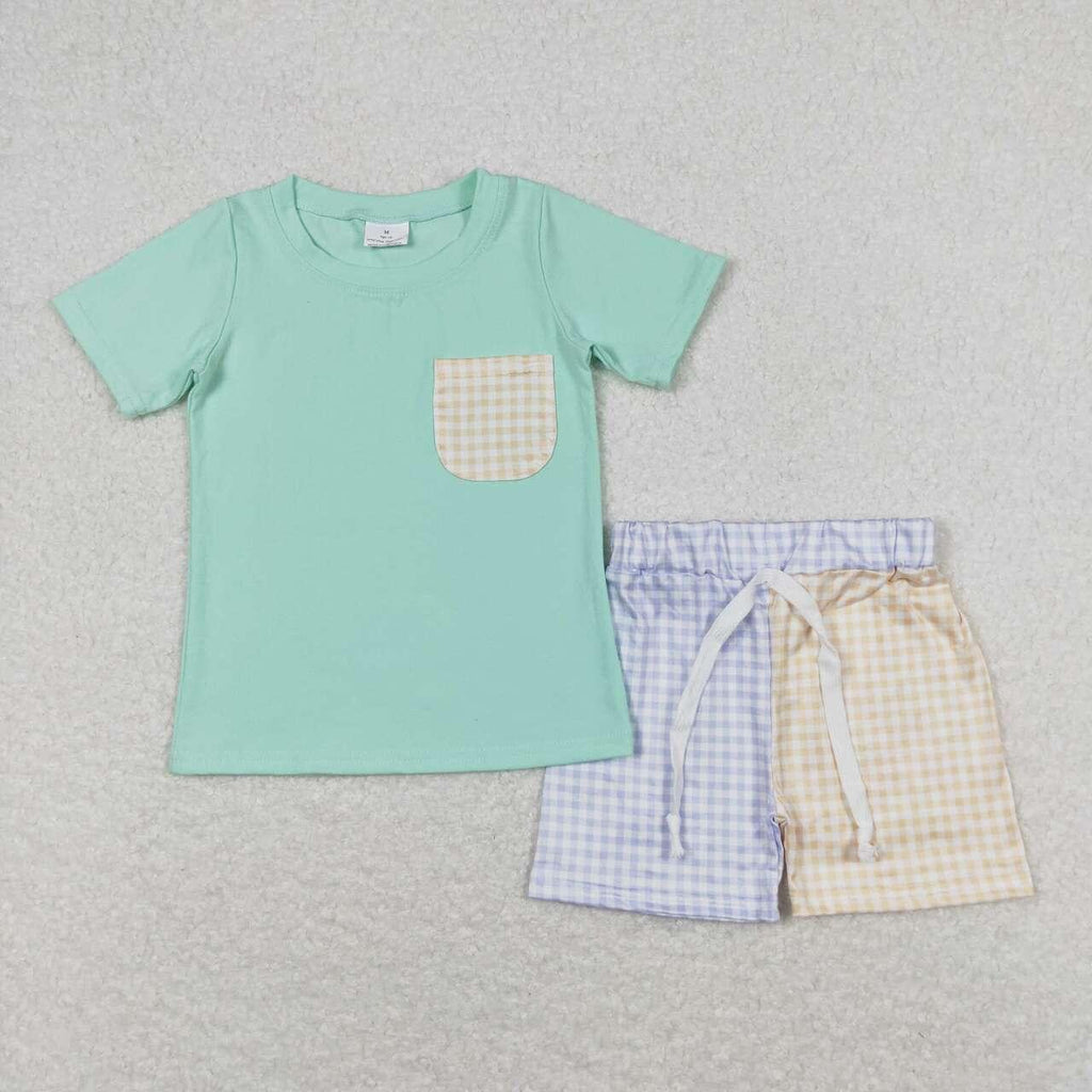 Blue and green gingham pocket Short Set