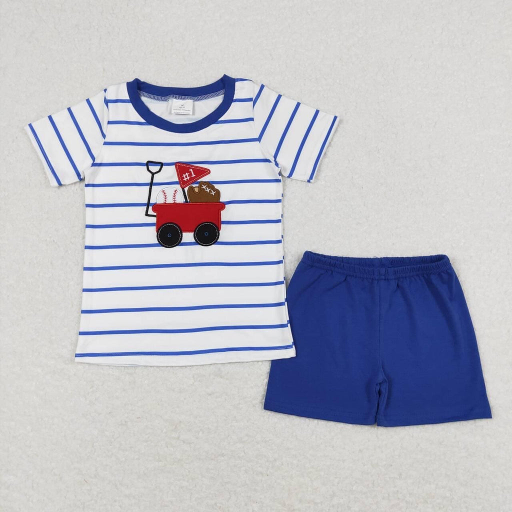 Baseball wagon boy short set