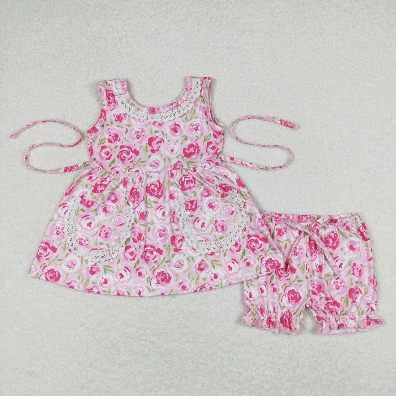 Roses and lace ruffle short set