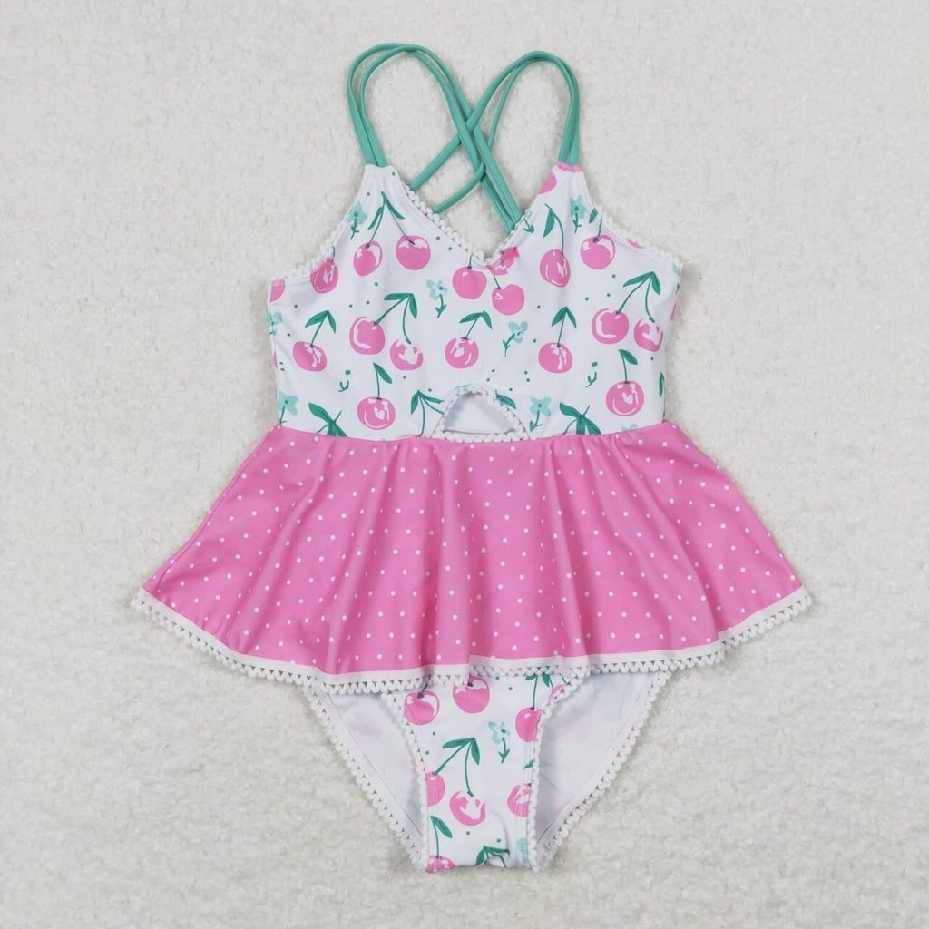 Pink cherry 1pc piece swim Suit - Girls