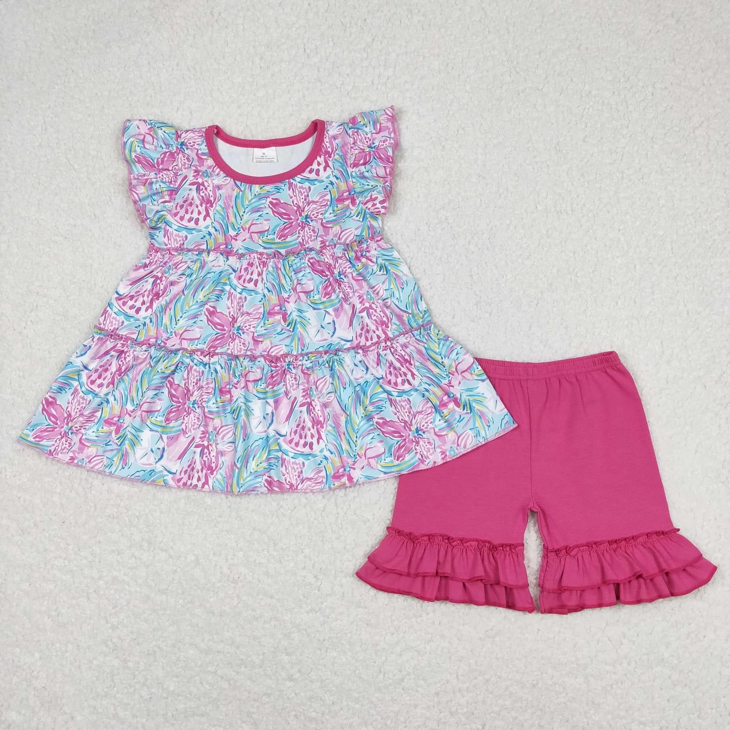 Pink hawaii floral girl Short Set